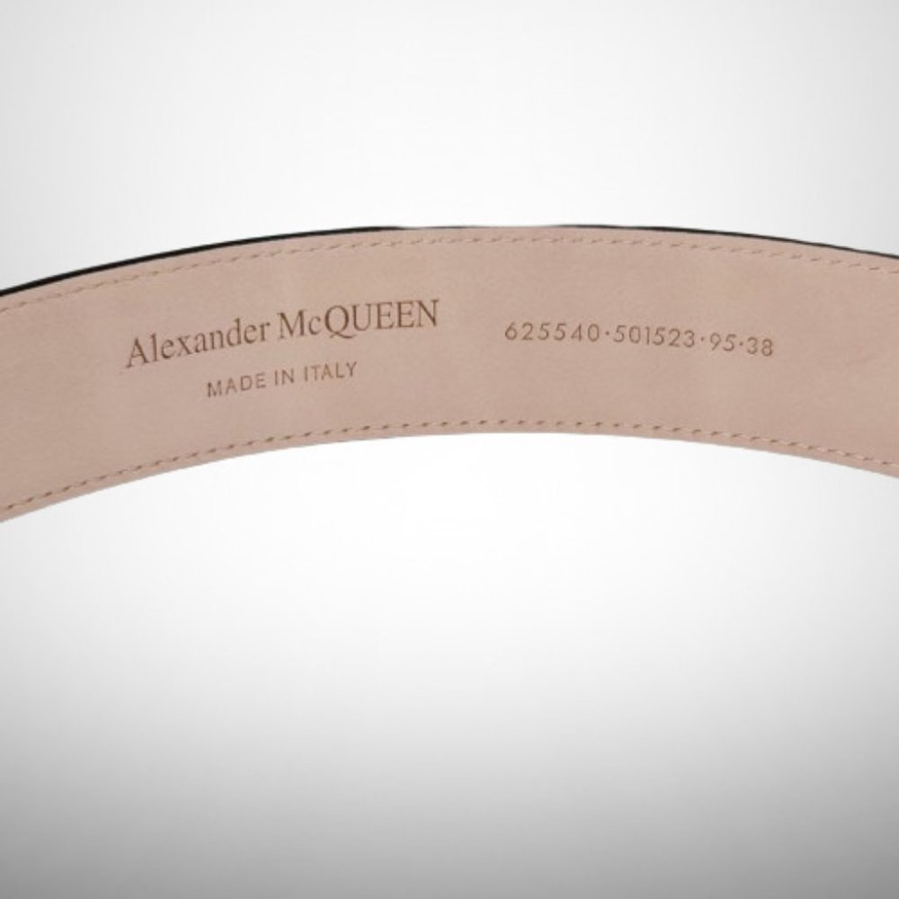 ALEXANDER MCQUEEN Men's The Silver Tone Buckle Belt in Black Calfskin Leather - Picture 4 of 6